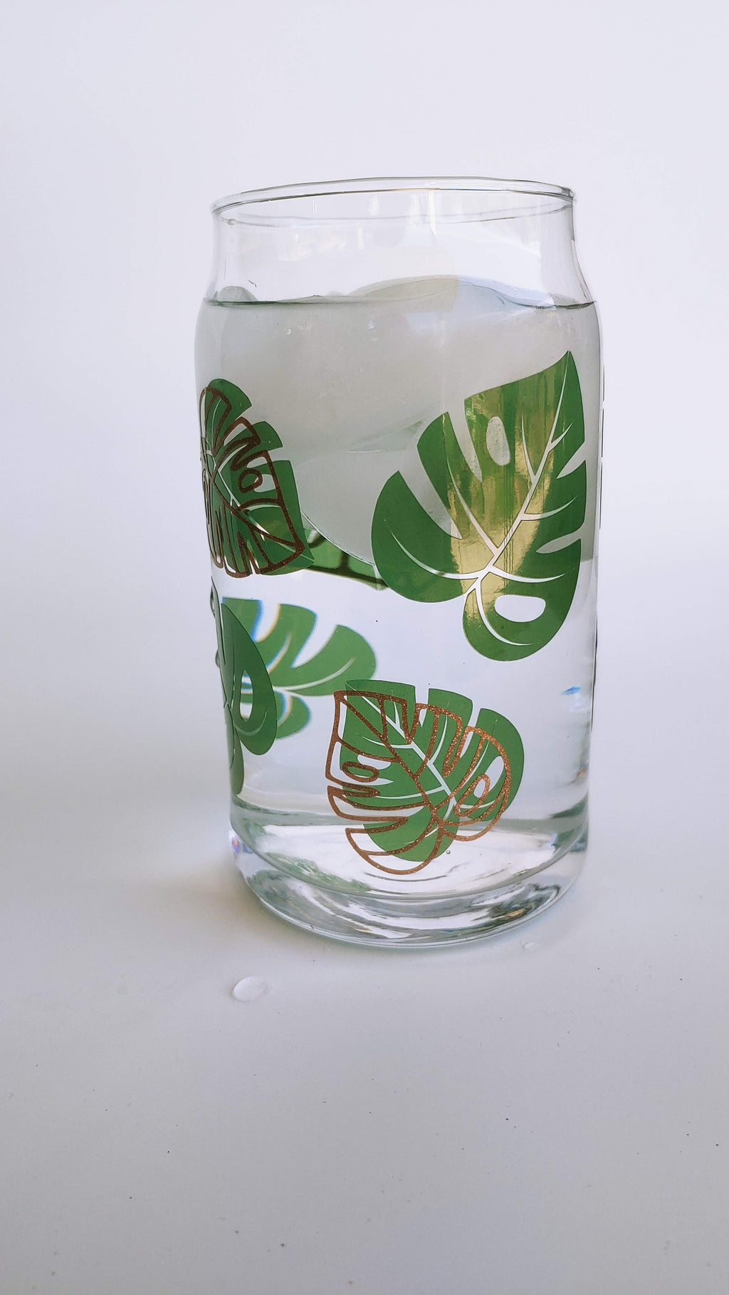 Eco-Friendly Monstera Glass Tumbler with Straw