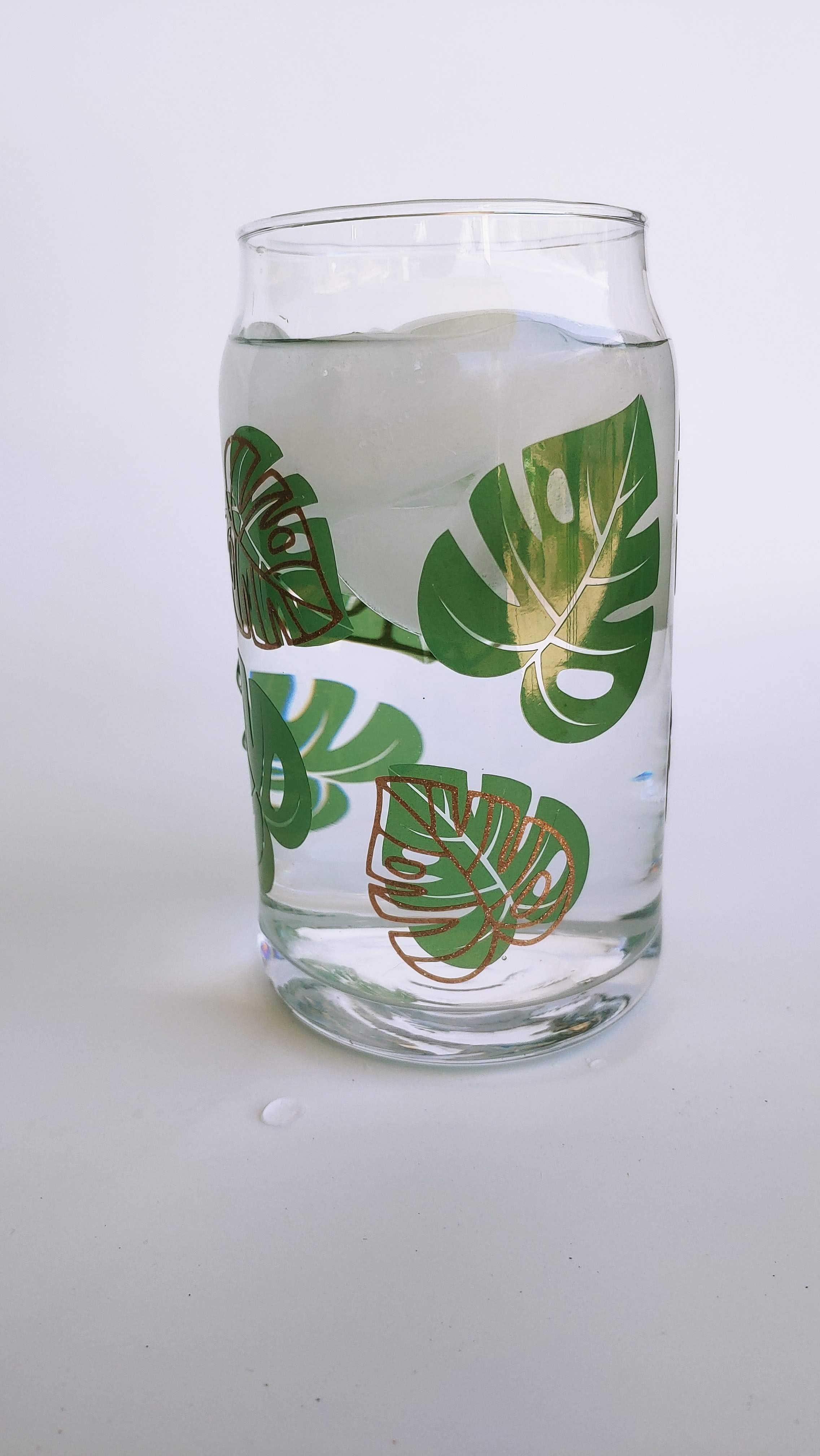 Eco-Friendly Monstera Glass Tumbler with Straw