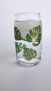 Eco-Friendly Monstera Glass Tumbler with Straw
